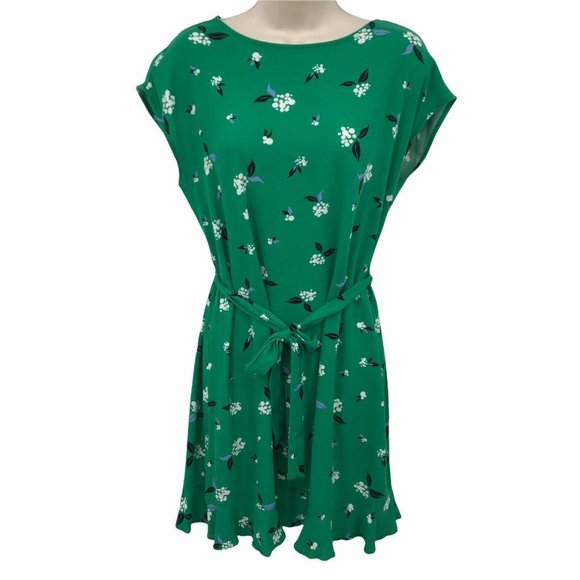 Popsugar Floral Tie Waist Green Short Dress  XS - Picture 1 of 8